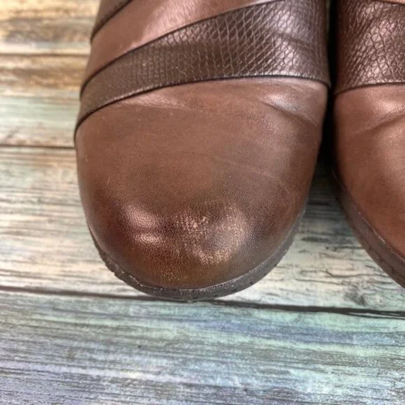 Earth?Origins Womens Brown Leather Ankle Booties Size 7.5M Monica Zip Block Heel - Picture 2 of 11
